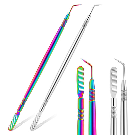 2 in 1 Dual-End Eyelash Lift Perm Tool, 2 PCS Stainless Steel Lash Separator Tool Professional Metal Lash Lift Rods with Lash Comb for Eyelash Eyebrow Perming Tinting Curling Extensions Supplies