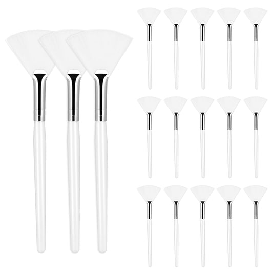 18PCS Fan Brushes Soft Facial Applicator Brushes White Hair Makeup Mask Acid Applicator Esthetician Brush Multi Use Cosmetic Tools with Handle for Mud Cream Peel Mask Makeup