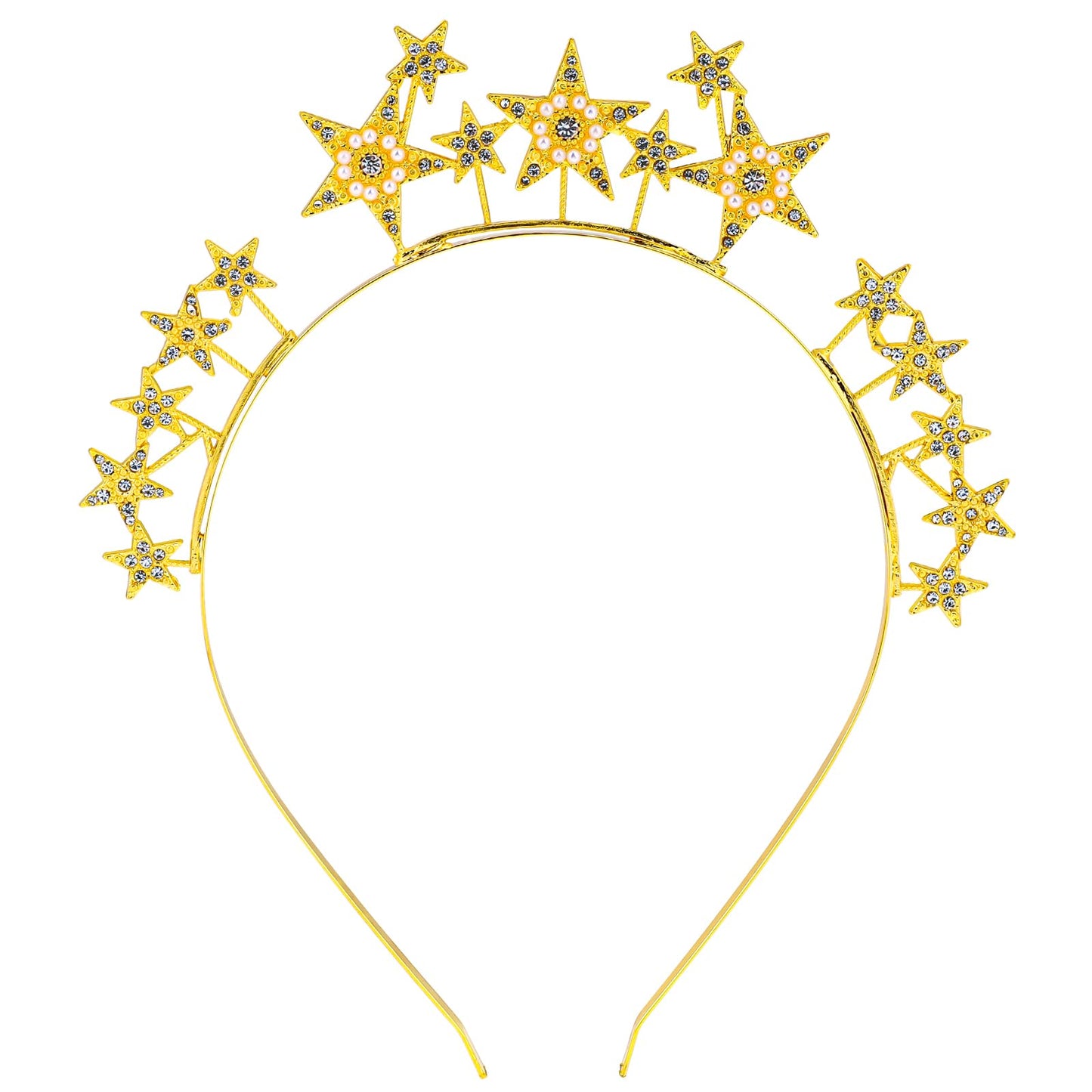 Stars Headband Halo Crown Halo Headband Gold Headband Party Rhinestone Star Crown Headbands, Bridal Headband, Star Headband for Girls, Hair Accessories for Wedding(Gold)