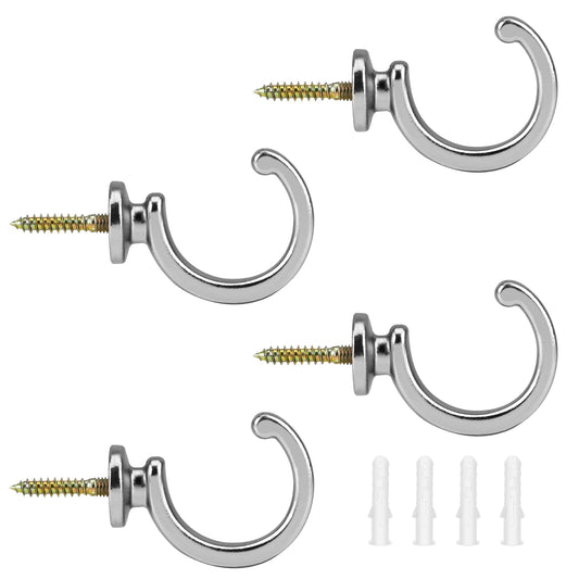Curtain Holdbacks, Metal Curtain Tieback Hooks Wall Mounted Curtain Hooks Curtain Wall Hooks Window Drapery Tiebacks, Clothes, Coat, Hat, Towel Hanger Holder (Set of 4, Silver)