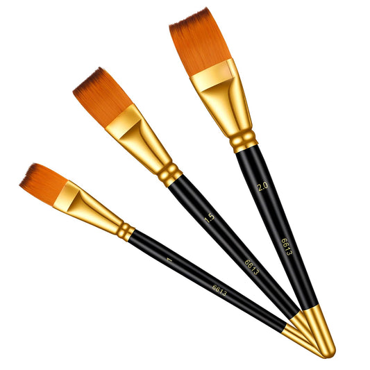 Flat Paint Brushes for Acrylic Painting, 3 Pcs Acrylic Paint Brushes Professional Artists' Paintbrushes Set for Oil, Watercolor, Canvas, Crafts, Face, Body Art Painting