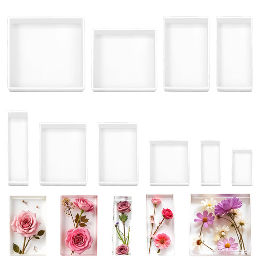 Rectangle Silicone Molds, 10 Pcs Mixed Sizes Epoxy Resin Molds Square Silicone Molds for Resin, Soap, Candles, Dried Flower Leaf, Specimen, DIY Crafts, Christmas Home Ornaments