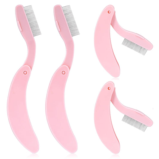 4 Pcs Lash Seperator Brow Comb Folding Eyelash Comb Seperator Stainless Eyebrow Comb Folding Eyebrow Brush Lash Brush Separator Tool with Metal Teeth Eyebrow Comb Metal Teeth Pink