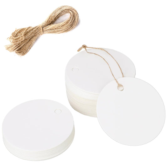100 Pcs White Kraft Paper Tags Round Gift Tags with String Small Craft Price Labels Blank Hanging Tags for Gifts Wrapping Hancrafts Wedding Favors