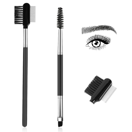2 Pcs Metal Eyelash Separator Spoolie Lash Brush and Angled Eyebrow Brush Comb Double-Ended Eyelash Brush and Comb Eyebrow Brush and Comb Steel Brow Brush and Eyebrow Comb Set