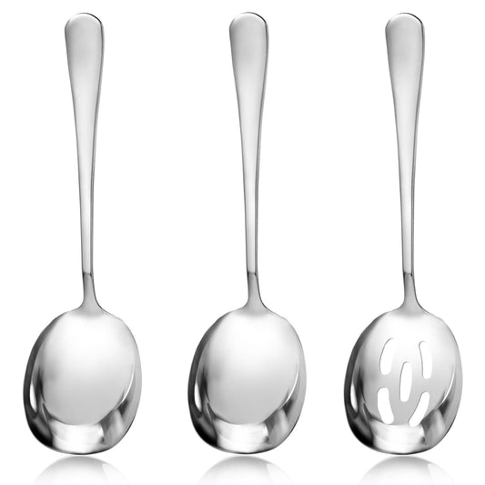3 Pcs Large Serving Spoons Set, Stainless Steel Serving Spoon, Serving Utensil Large Serving Tablespoons Long Handle Soup Spoons, Serving Spoons Set Kitchen Tool