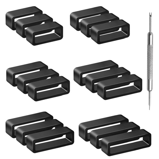 Mozeat Lens 18 PCS Watch Strap Loops Silicone Watch Band Holder Watch Strap Keeper 6 Sizes 16-26mm Rubber Replacement Watch Fastener Ring with Watch Strap Removal Tool