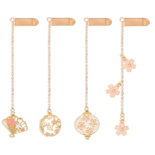4 Pack Metal Flower Bookmark Flower Cute Bookmarks Romantic Pendant Bookmarks Metal Bookmarks with Chain Set for Book Lovers Christmas Birthday Gift Office Supplies
