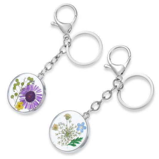 Pressed Flowers Keyring with Forget-Me-Not and Purple Daisies, 2 Dried Keyrings Flowers Cute Key Fob Pretty Key Ring for Women Girls, Purple-blue, DE: 4 (HerstellergröBe L)