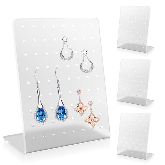 KALIONE Earring Holder Stand, 4 Pieces Earring Display Stand, Jewellry Display Stand with 72 Holes, Acrylic Earring Jewelry Storage Organizer, Clear Rack Showcase for Hanging Earrings Crafts Display