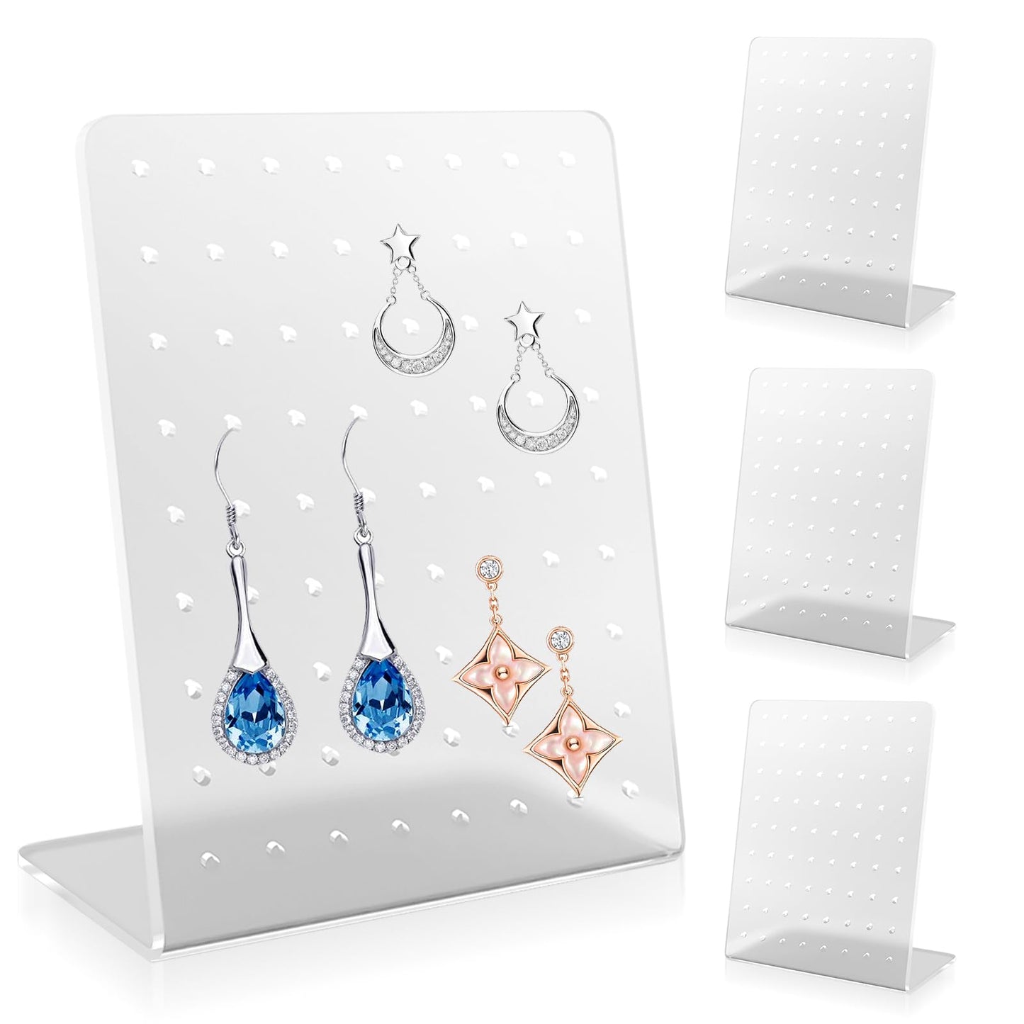 KALIONE Earring Holder Stand, 4 Pieces Earring Display Stand, Jewellry Display Stand with 72 Holes, Acrylic Earring Jewelry Storage Organizer, Clear Rack Showcase for Hanging Earrings Crafts Display