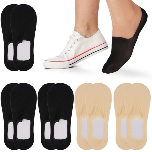 5 Pairs Invisible Socks for Women, No Show Socks Ultra Low Cut Liner Socks Nonslip Liner Breathable Socks Thin Silk Socks Black, Skin Color