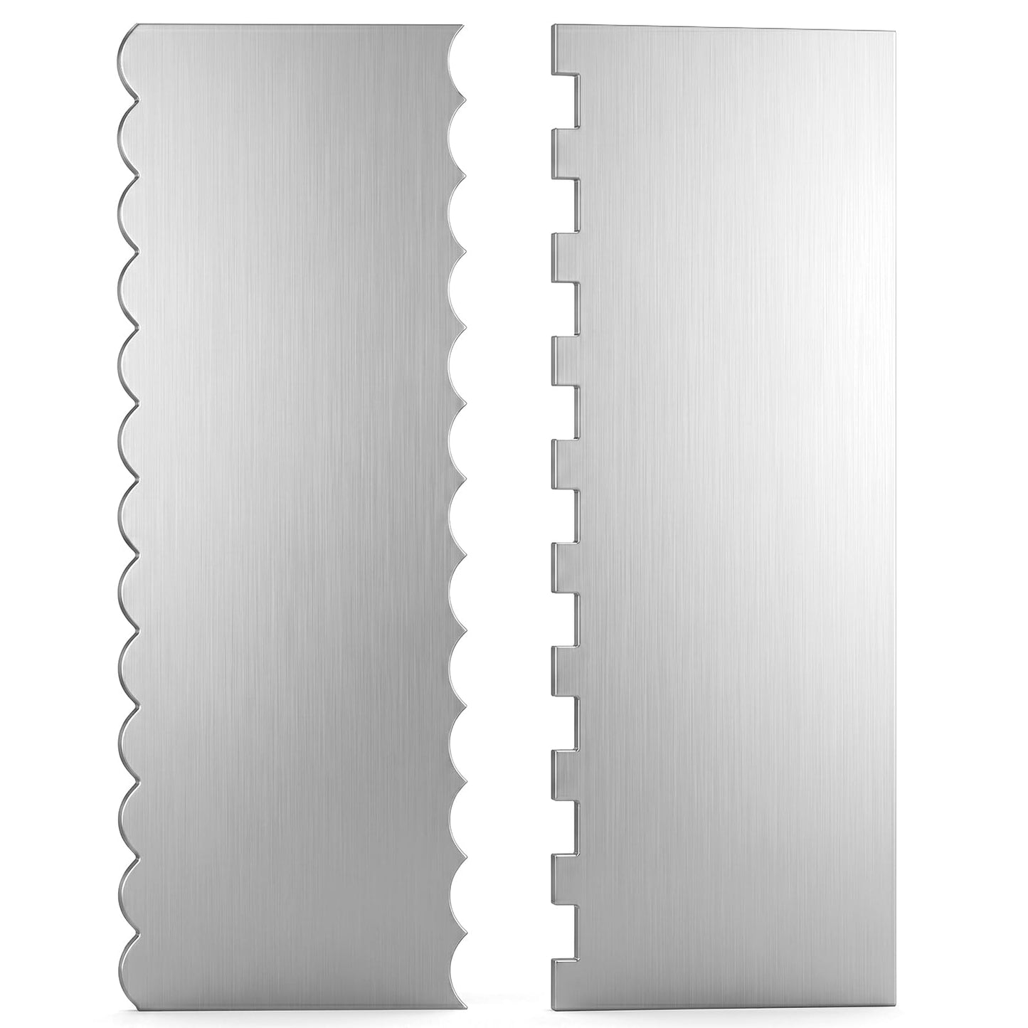 Cake Scraper Smoother 2Pieces Metal Cake Scraper 8.7 in Cake-Smoother for Icing Stainless Steel Cakes Comb Double Sided Patterned Edge Stripe Edge Smoother Scrape Pastry Cutter for Mousse Butter Cream