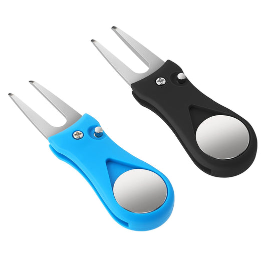 Pack of 2 Divot Tool Golf Ball Marker Stainless Steel Golf Accessories Portable Golf Multifunction Tool with Pop-Up Button and Ball Marker Portable Repair Accessories for Classic Golf Tool Gift