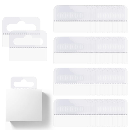 200 Pieces Sticky Hanging Tabs 1.77x1.38inch Clear Slot Hole Plastic Sticky Hang Tags Self Adhesive Tag Hook for Products Store Display Retail Sale Items