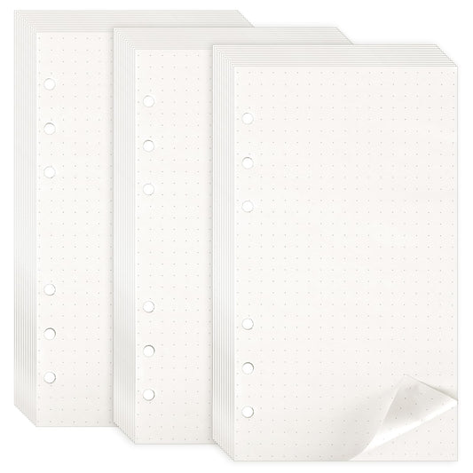 135 Sheets Refill Paper A6 Dotted Refillable 6 Holes Refill Inserts Loose Note Paper 3 Pack A6 Refill Paper for Binder Notebook Diary Sketch Painting