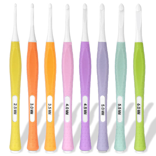 8Pcs Ergonomic Handle Crochet Hooks Inline Crochet Hooks Set Non Slip Crochet Hook, Crochet Needle Set for Crocheting Beginners, Deep Hook Crochet Needles for Yarn Craft 2.5mm-6.0mm(C-J)