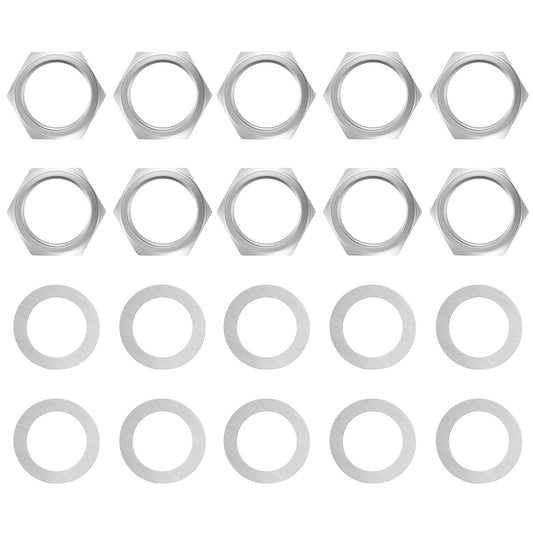 10 Set Jack Socket Nut with Washer, Guitar Nuts and Washers, 3/8" Guitar Input Output Jack Socket Nut and Washer, Guitar/Bass Jacks Nuts and Washers, Silver