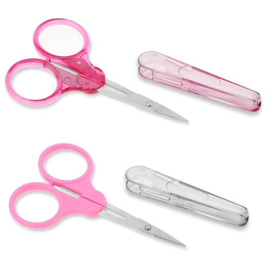 2 Pieces Small Scissors All Purpose Embroidery Scissors Stainless Steel Craft Scissors Precision Straight Fine Tips Design Scissors with Protective Cover for Paper Cutting Sewing Crafts Making(Pink)
