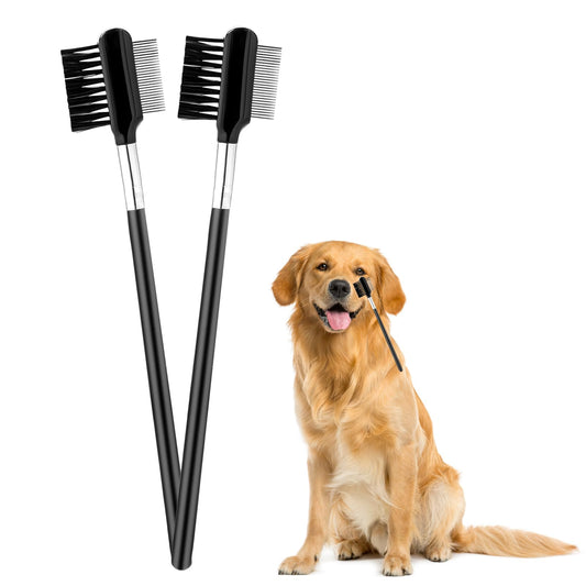 KALIONE 2 Packs Tear Stain Remover Comb, Dog Eye Booger Remover Comb, Metal Dog Flea Comb, Dog Grooming Comb, Double-Head Flea Cleaning Grooming Combs for Indoor Dogs Cat Pet Grooming