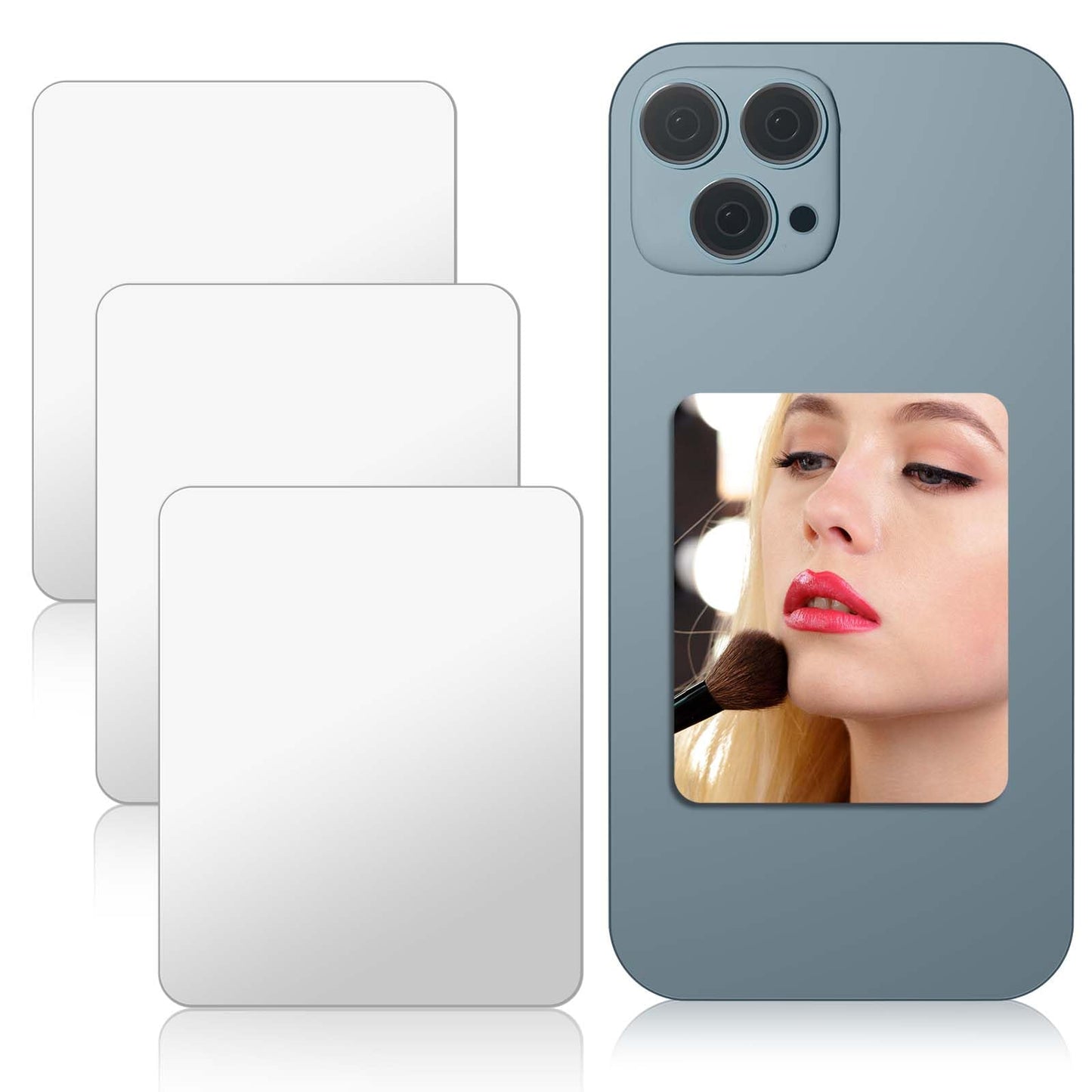 Pack of 4 mirror stickers for mobile phone, stick-on make-up mirror sticker on the back of the mobile phone case, rectangular smartphone mirror pendant, flat mirror for the back of the mobile phone