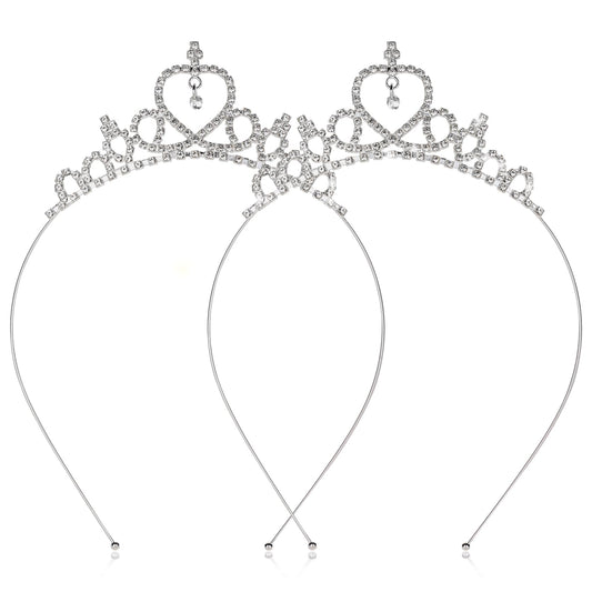 2pcs Princess Crown Tiara, Girls Rhinestone Tiaras Crystal Hair Hoop Wedding Headband Hair Accessories, Princess Crowns for Women Girls Prom Bridal Party Wedding Bridal Princess Birthday Decoration