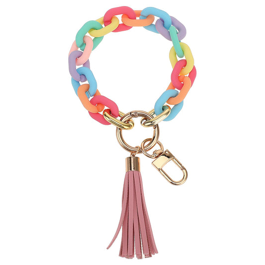 KALIONE Chain Link Wristlet Key Ring Cute Keychain Bracelets, Chunky Chain Link Keychain, Boho Modern Car Keychain Holder Acrylic Key Ring Bracelet Cute Car Key Chain Holder, Pink