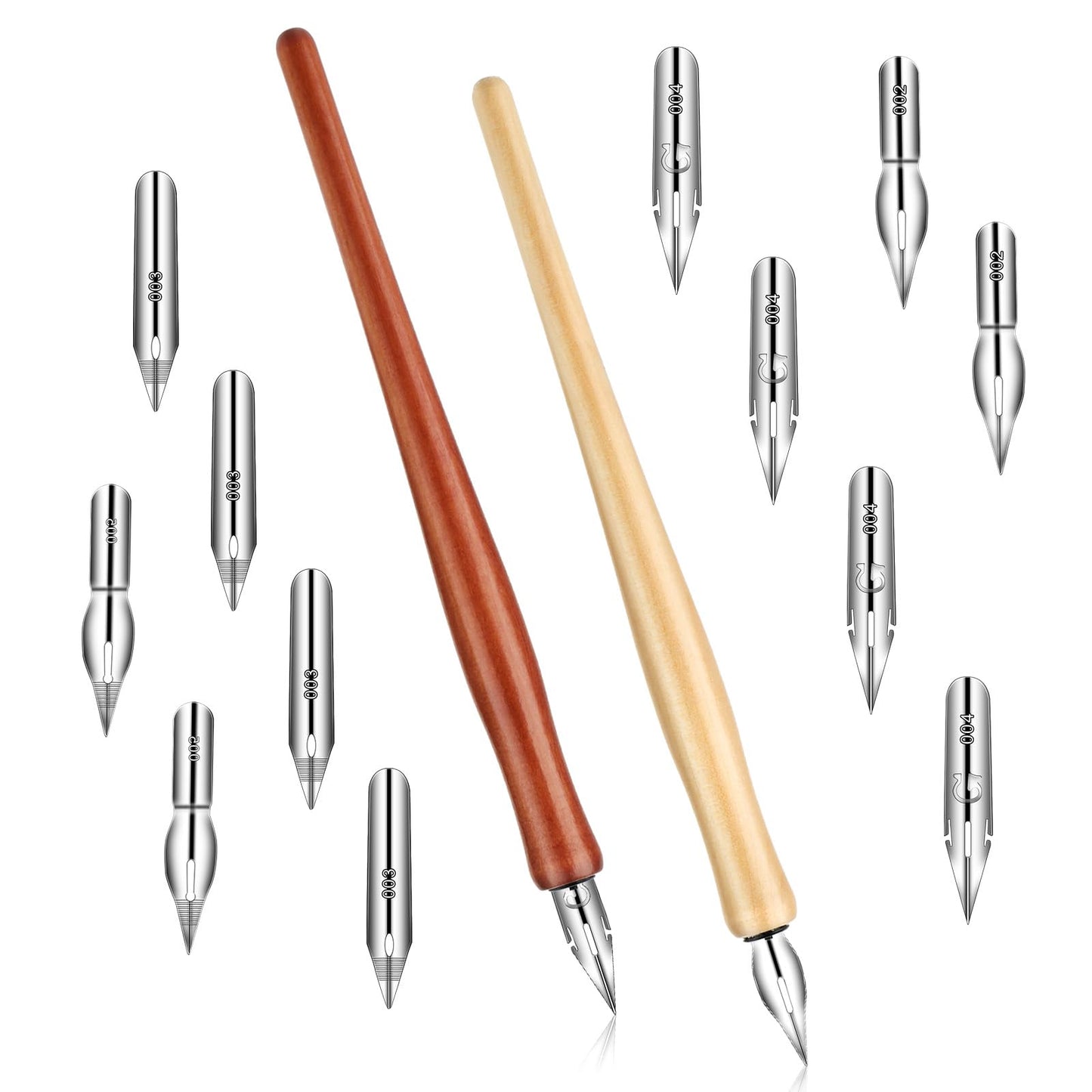 Jxiwfvl 12 PCS Oblique Calligraphy Dip Pen Set Dip Pens Nib Speedball Pens Include Calligraphy Oblique Pen Holder or Straight Holder Replacement Nibs for Painting Signing Writing Present