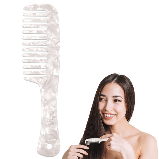 Large Wide Tooth Hair Comb, 1 Pack Cellulose Acetate Combs for Women Extra Wide Tooth Comb for Curls Shower Comb Styling Comb for Wet Hair, Thick Hair, Curly Hair and Long Hair (Marble Color)