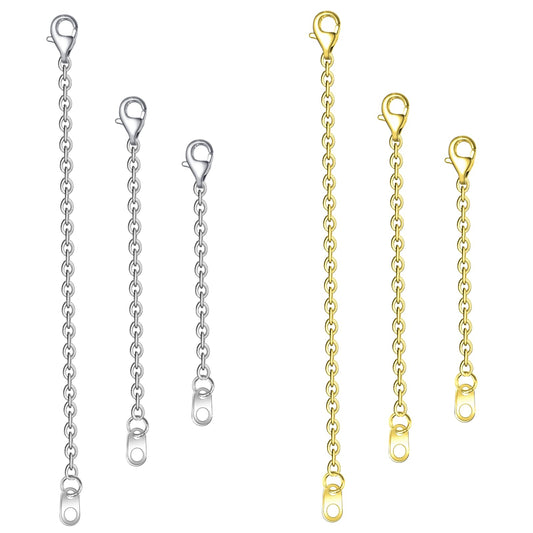 Necklace Extender,6 PCS Silver and Gold Chain Extenders Jewelry Extenders with Lobster Claw Clasp, 2" / 3" / 4" Chain Extension for Necklaces Chokers Braclets Anklets