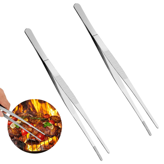 12 Inch Chef Tweezers,Extra-Long Stainless Steel Tweezers Tongs,Skinny Tongs for Cooking,Kitchen Cooking Tweezer Tongs with Precision Serrated Tips Food Tweezers for BBQ & Sea Food,Baking Decorating