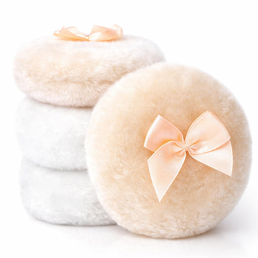 4 PCS Large Fluffy Powder Puff, Soft Large Face Body Powder Puffs with Ribbon Bow Handle Ultra Soft Body PowderPuff, Washable Reusable Dusting PowderPuff for Makeup Face Bodys, White Beige