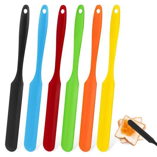 6pcs Silicone Jar Spatula Heat Resistant Kitchen Spatulas with Long Handle, Jam Spreader Cake Cream Butter Spatulas Mixing Batter Scraper for Jars Baking Cake Icing