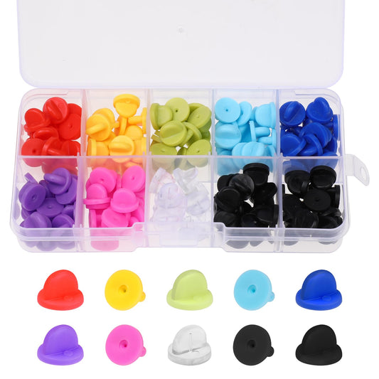 150pcs Pin Badge Backs, Rubber Pin Backs for Pin Badges, Lapel Pin Backs for Badge, Multicolor Clutch Locking Pin Safety Backs, Locking Tack Pin Keepers Caps Replacement for Brooch with Storage Case