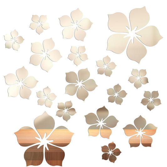 Acrylic Mirror Floral Wall Stickers, Removable Gold Mirror Decor, 3D Self Adhesive Mirror Wall Decor, 3D Flower DIY Wall Sticker for Livingroom, Bedroom, Bathroom, 18PCS