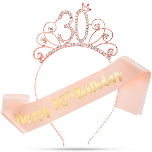 30th Birthday Sash and Tiara 30th Birthday Decorations for Her Birthday Sash for Women 30th Birthday Crown Birthday Decorations for Women Princess Crown Hair Accessories for Women Birthday Favors