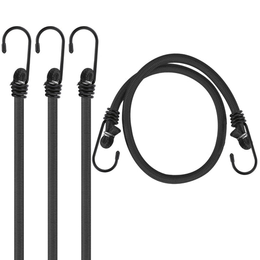 4 Pack Heavy Duty Bungee Cords with Hooks, 24 Inch Rubber Bungee Straps Tie Down Strong Elastic Rope with Metal Hooks for Outdoor Camping Tents Hiking Luggage Rack Cargo Bike (Black)