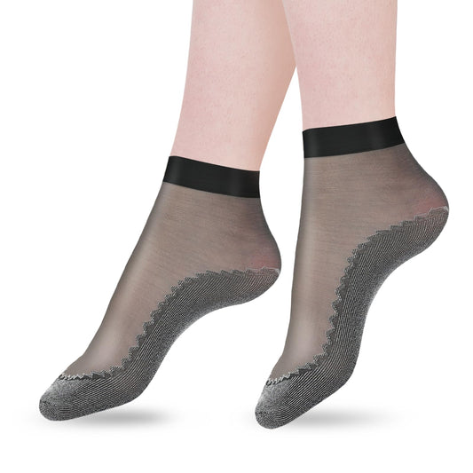KALIONE 10 Pairs Silky Nylon Ankle Socks Women's Thin Socks Breathable Ankle Boot Socks Elastic Silk Sheer Stockings Anti-Slip Nylon Short Ankle Socks Sheer Ankle Stockings for Women Girls, Black