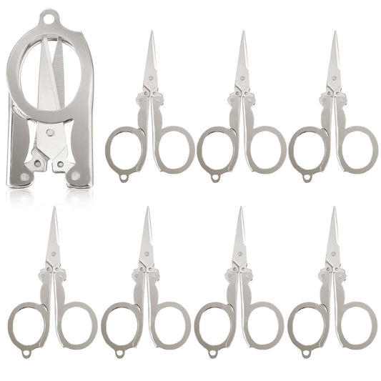 Pack of 8 Foldable Scissors, Mini Scissors Portable Travel Scissors Stainless Steel Small Scissors Mini Travel Scissors Small Folding Scissors Portable Keychain Folding Scissors for Travel Home Office