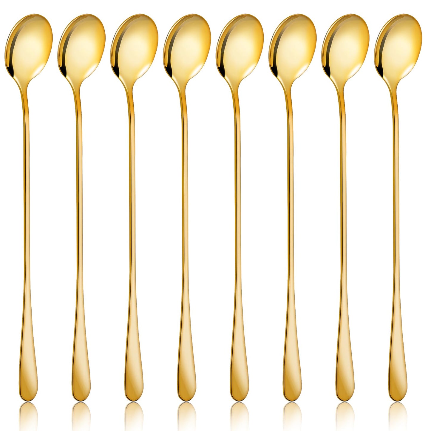 8 Pcs Gold Coffee Spoons 7.6-Inch Long Handle Ice Tea Spoons Ice Cream Spoon Stainless Steel Coffee Spoons Cocktail Stirring Spoons Bar Spoon