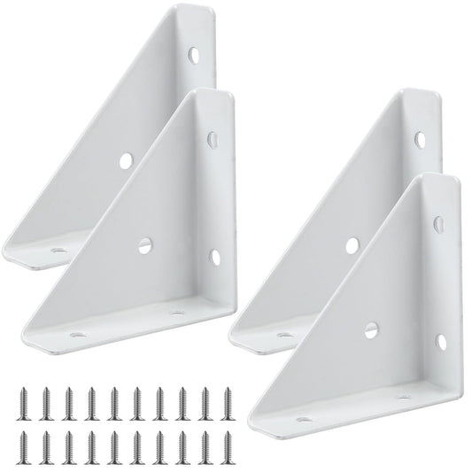 Pack of 4 Angle Corner Brackets, Bed Corner Support Bracket, Triangular Bracket, Fastener Connector, Angle Fixation Connection Support for Desk, Bed Edge (White)
