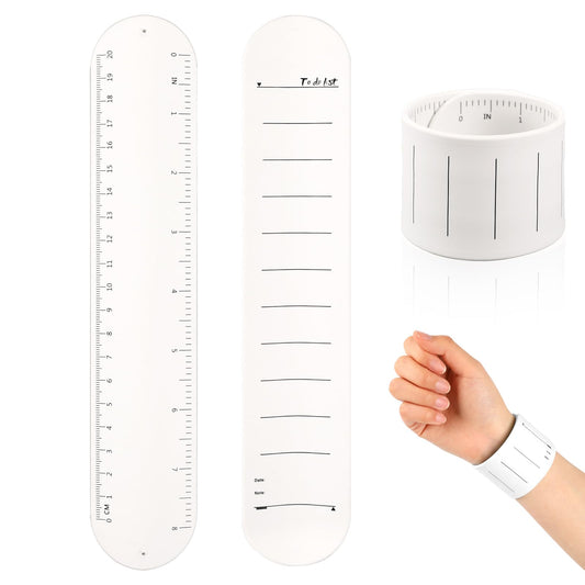 KALIONE 2 Pack Wrist Memo Pad, Slap Bracelets for Adults, Silicone Wristband Notepad, Reusable Memo Scratch Pads, Writable Watchband Strap with measure Ruler for Nurse Teacher Planners Students, White