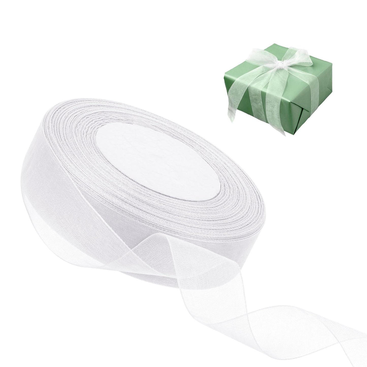 White Ribbon Chiffon White Tulle Ribbon, 1 Inch Wide 50 Yards White Chiffon Ribbon for Gift Wrapping, Ribbon for Flower Bouquet, Sheer Organza Ribbon White Floral Ribbon for Decoration, Craft (White)