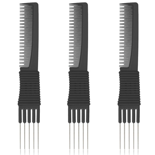 Lift Teasing Combs with Metal Prong, 3 Pack Black Salon Teasing Back Combs Hair Styling Comb Lifting Fluffing Comb with Metal Pick Hair Picks for Women