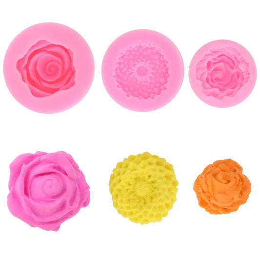 Mozeat Lens 3 Pack Pink Silicone Flower Molds, Food-grade Soap-making Molds for Baking, Crafting, Soap Making, Candle Making, Handmade Soap, Candles, Epoxy Resin Jewelry