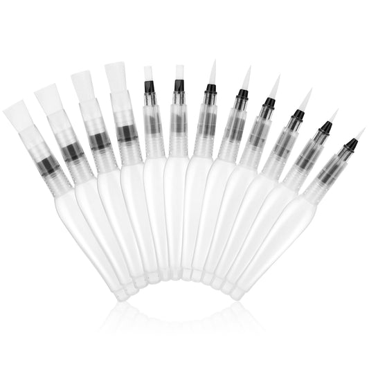 12 Pack Refillable Watercolor Pens, Watercolor Brush Pens, Water Brush Pen Leakproof with Assorted Tips, Watercolor Water Brush Pens, Watercolor Paint Pens for Painting Art Supplies(White)