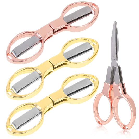 KALIONE 4 Pieces Folding Scissors, Portable Keychain Scissors Mini Stainless Steel Foldable Scissors Small Travel Scissors All-Purpose Safety Glasses-Shaped Telescopic Cutter for Home Office School