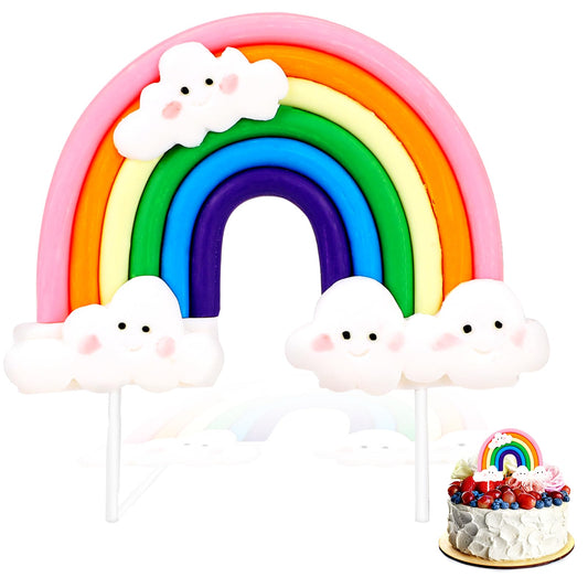 Rainbow Cake Topper, Soft Pottery Cute Rainbow Cloud Cake Decorations Colorful Rainbow Cupcake Topper personalized Cake Topper Reusable Happy Birthday Cake Topper Birthday Party Decorations Supplies