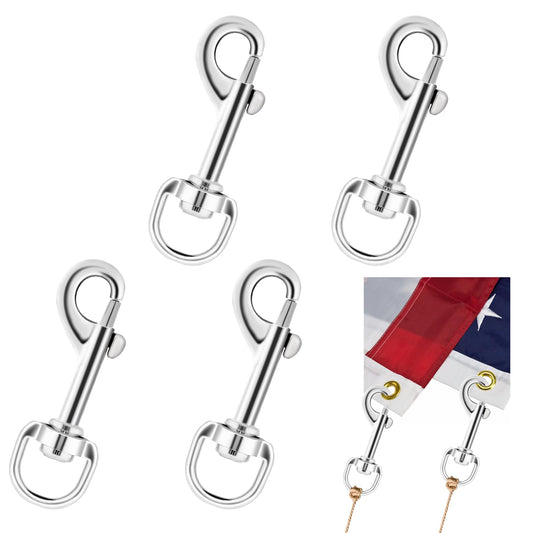 KALIONE 4 Pcs Heavy Duty Zinc Alloy Spring Hooks Swivel Snap Hooks Flag Swivel Snap Clips Flag Clips for Flagpole Rope for Flag Keychain Pet Leash Leather Craft(Silver)