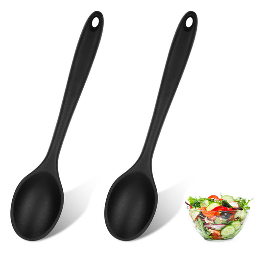 2 PCS Silicone Spoons Set Silicone Serving Spoon Mixing Spoon Black Nonstick Heat Resistant Cooking Utensils for Kitchen Cooking Baking Stirring Mixing
